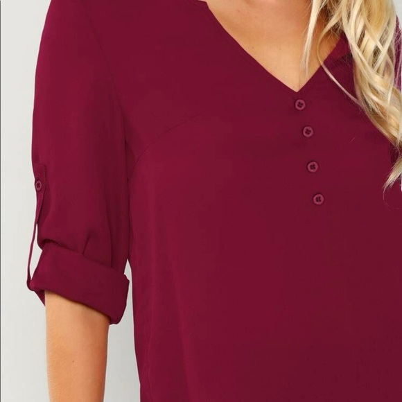 Red Button Front V-Neck Top - Picture 4 of 5